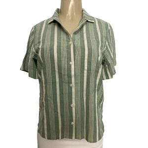 Trovata Birds of Paradis Top Shirt Striped Green Short Sleeve Cotton Blouse S